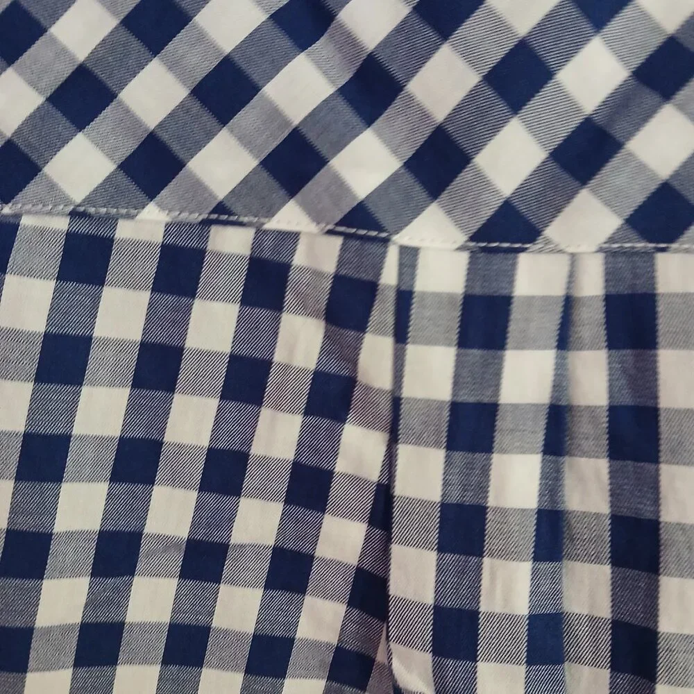 Untuckit Belleza Women's Button Up Long Sleeve Blue Gingham Shirt SZ 12